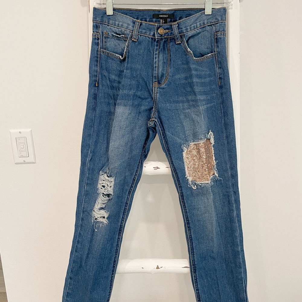Forever 21 Rose Gold Sequin Jeans